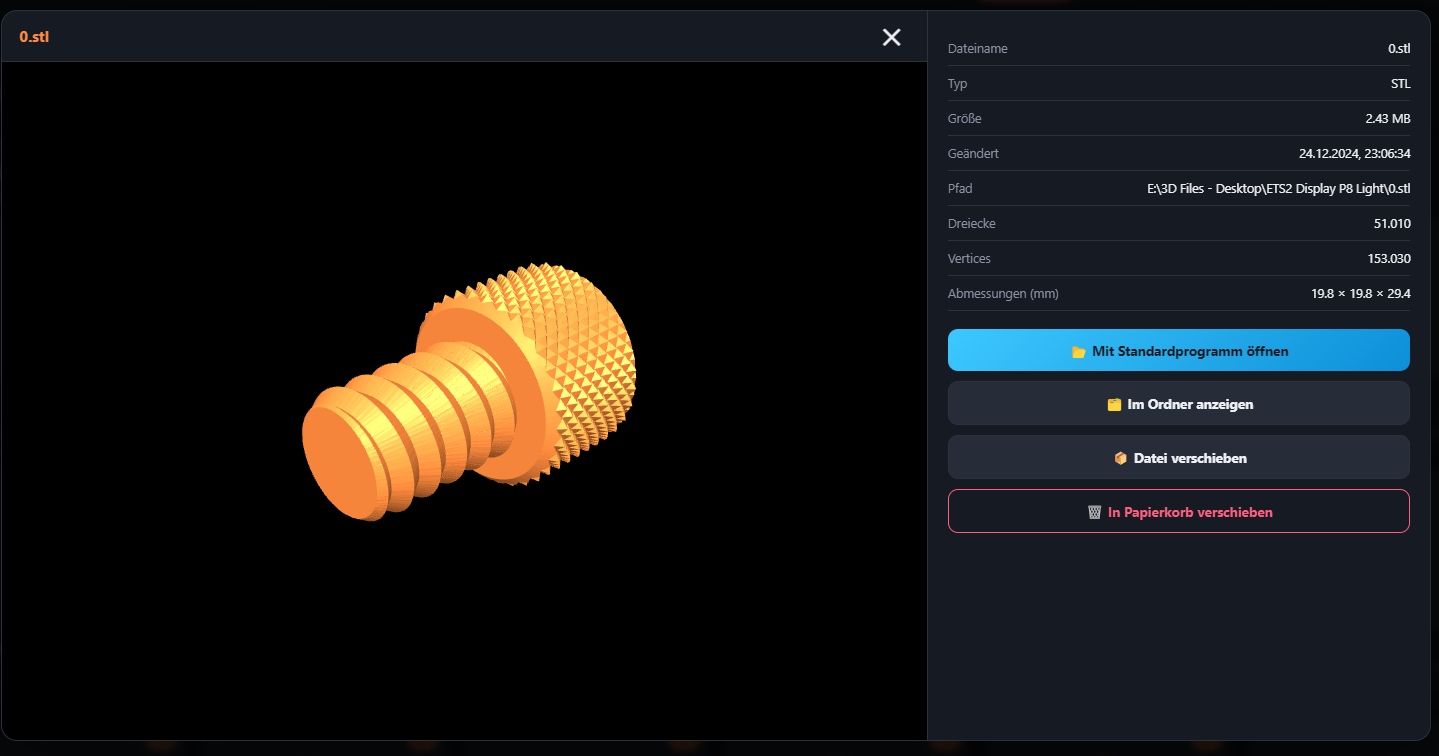 3D Files Explorer Kachelansicht mit Vorschaubildern